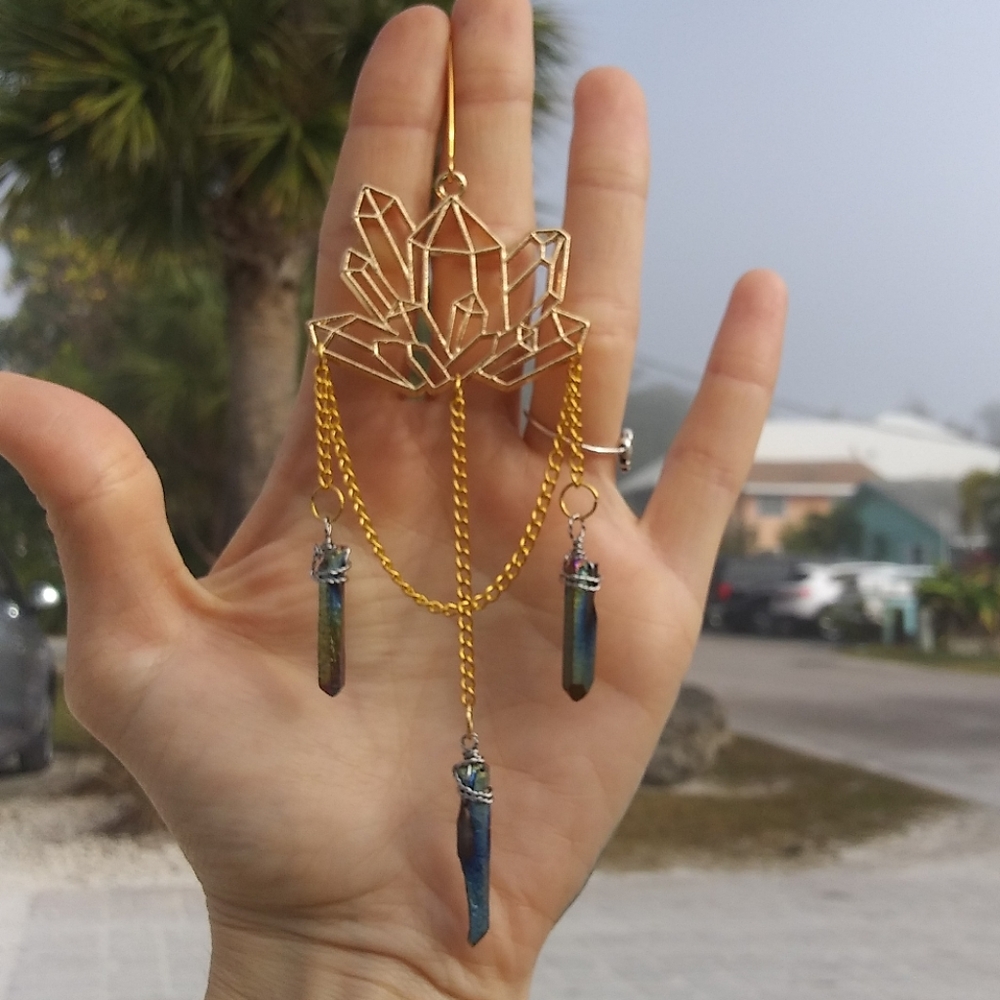 HP Rainbow aura Crystal Chandelier Earrings